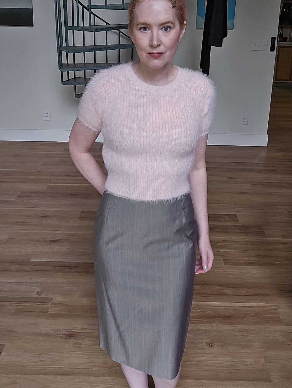 Alexander McQueen Taupe Satin Midi Pencil Skirt 2